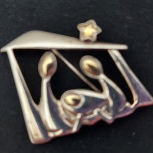 Silvertone Holy Family Brooch  2" x2"